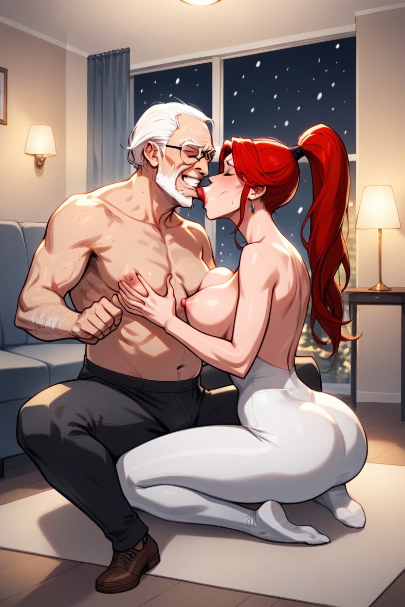 Oral Sex, Ponytail, Red Sweater AI Porn