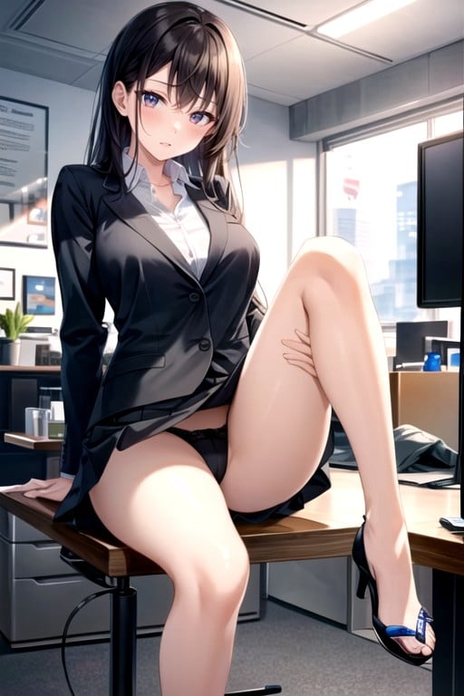 Knees Up, Office Uniform, Pale Tone Hentai AI Porn