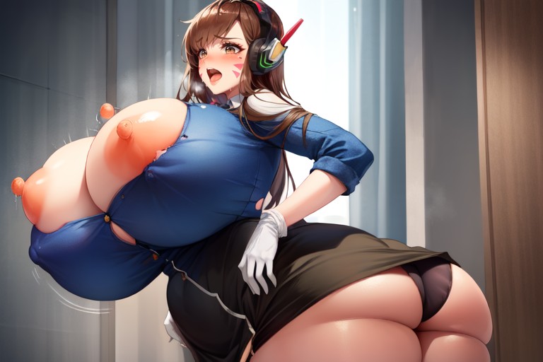Thick Thighs, Wearing A School Shirt, Extremely Oversize Breast Expansion Hentai AI Porn