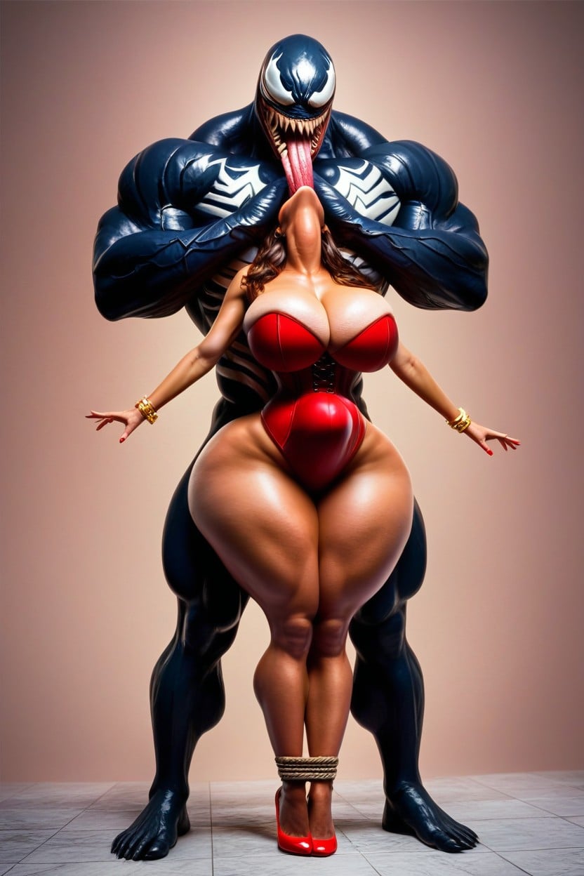 Extremely Large Ass, Throat Bulge, Legs Rope Tied Close Together AI Porn