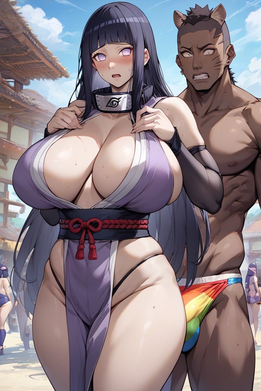 Natural Sagging Breasts, Hyuuga Hinata From Naruto Hyuuga Hinata Black Widow Outfit, Woman Touching Crotch With Hand Hentai AI Porn