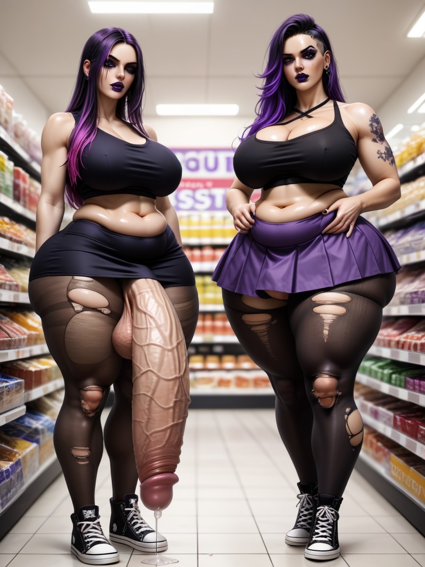Extremely Large Ass, Purple Microskirt, Twink Shemale AI Porn