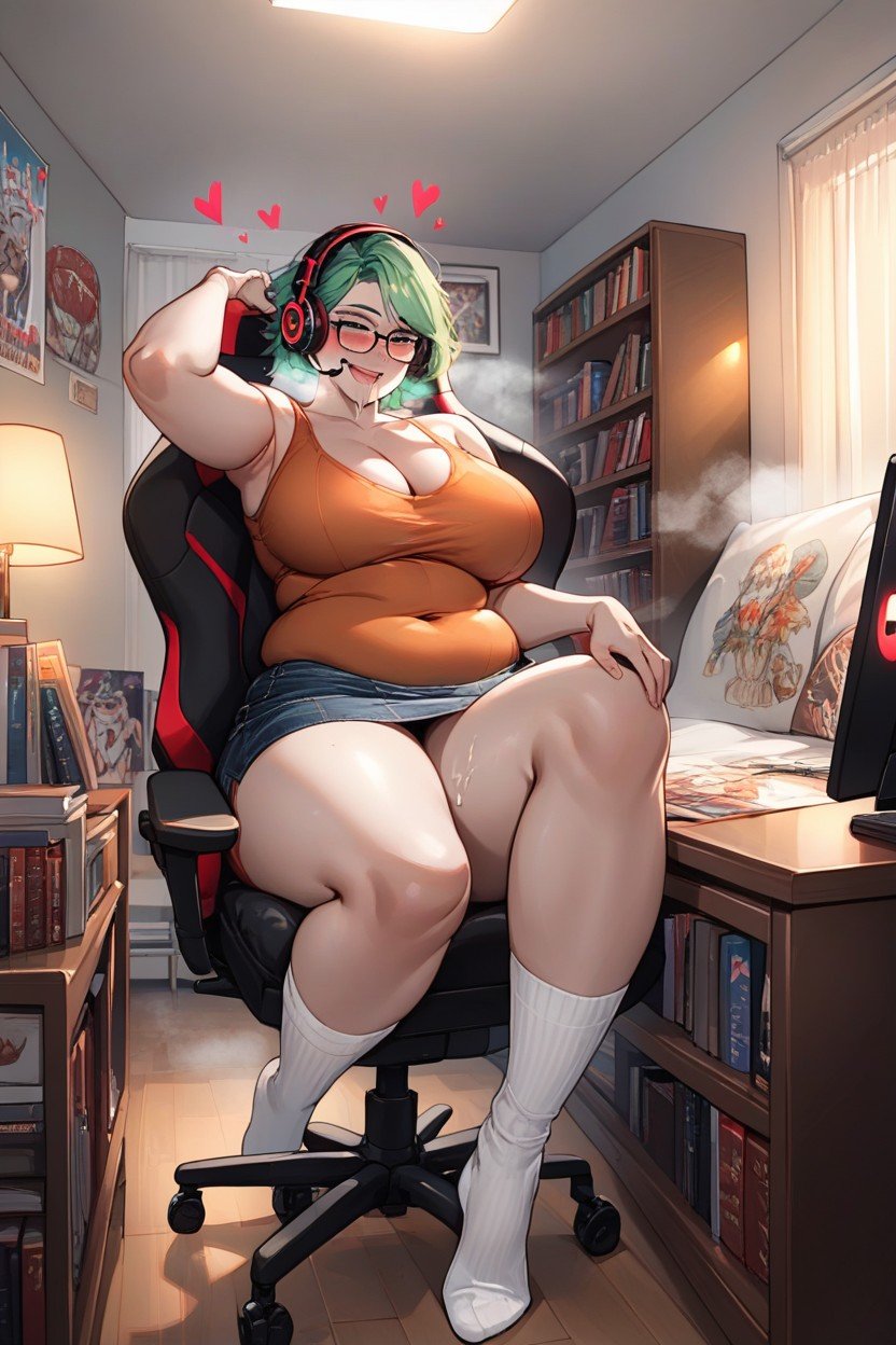 Steam, Green Hair, Desk Hentai AI Porn