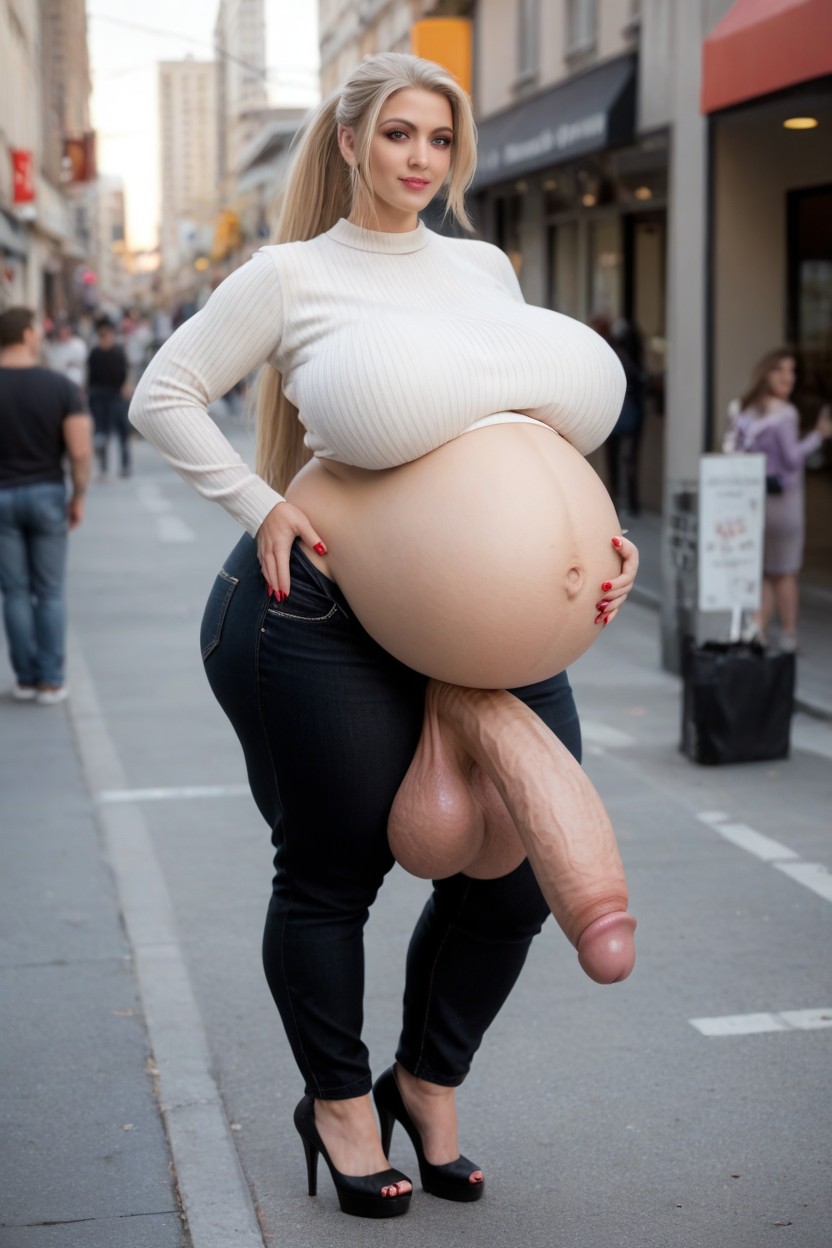 Black Pants, Dark Penis, Giant Balls Shemale AI Porn