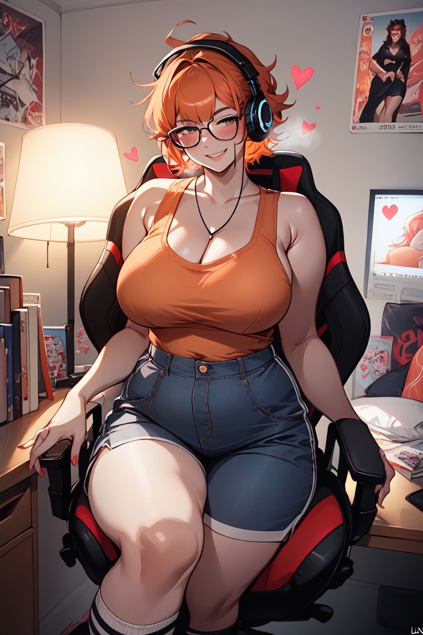Neon, Ginger, Orange Sleeveless Tshirt Hentai AI Porn