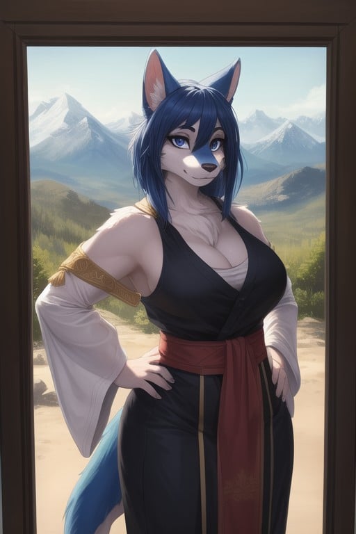 Toga, Blue Hair, Hands On Hips Furry AI Porn