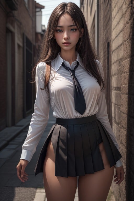 制服, Skirt Covering Ass Partially, Picking Up BackpackAIポルノ