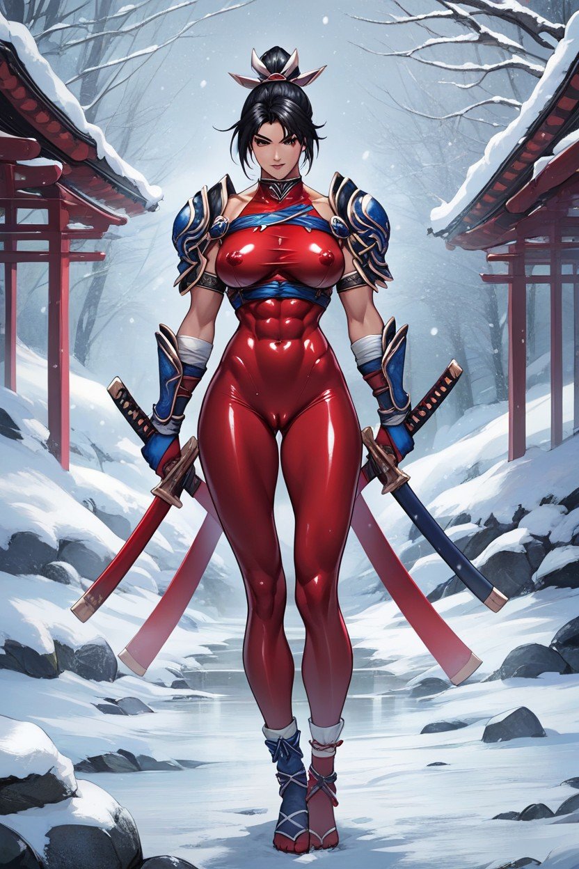 Red Full Body Latex Tight And Blue Gauntlet Leggers, Taki From Soul Calibur, DeboutPorno IA Hentai