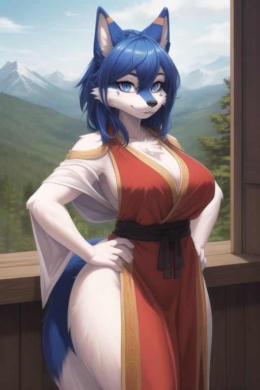 Montagnes, Toge, Cheveux BleusPorno IA Furry