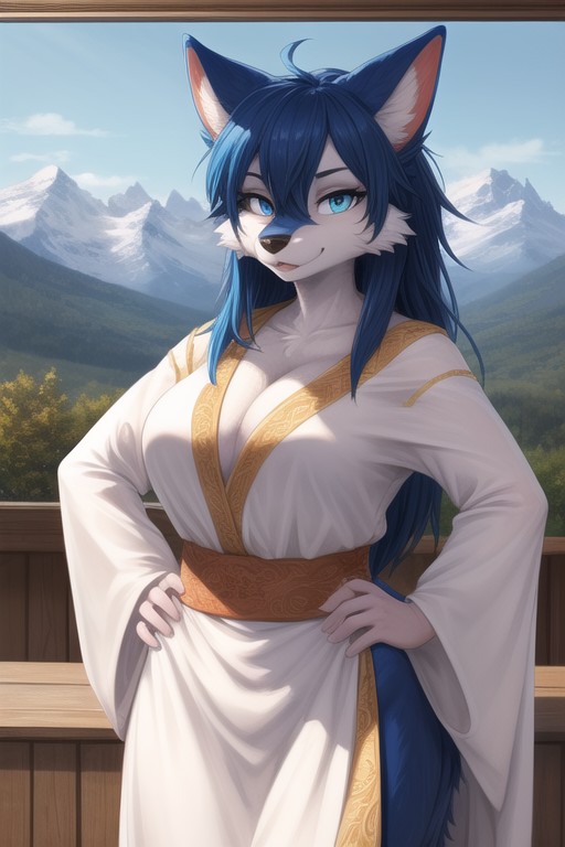 Blue Hair, Fat, Hands On Hips Furry AI Porn