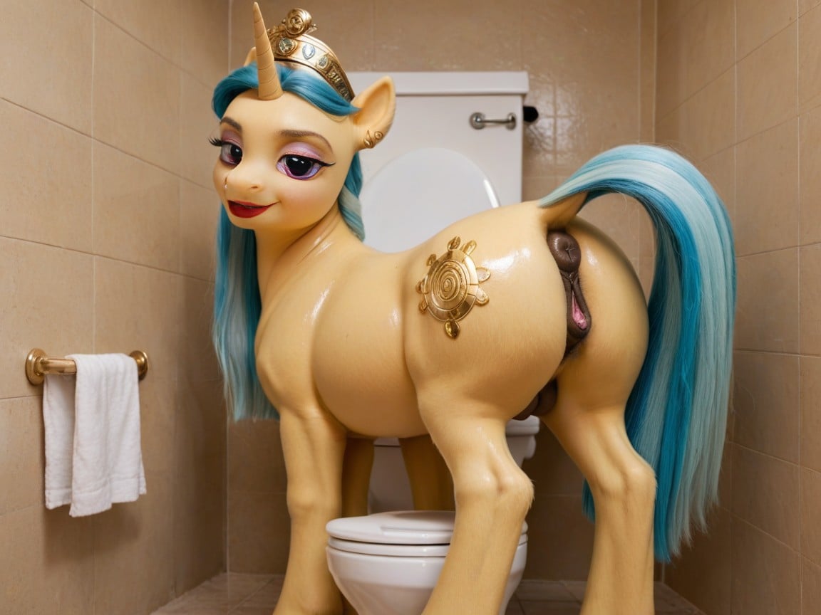 Exterior, Front View, Pony Wearing Toga Travesti IA Pornô