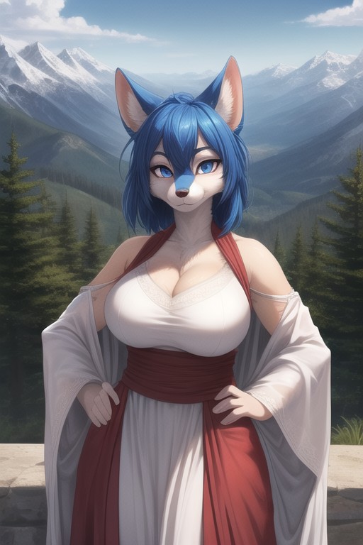 Blue Hair, Hands On Hips, 1 Person Furry AI Porn