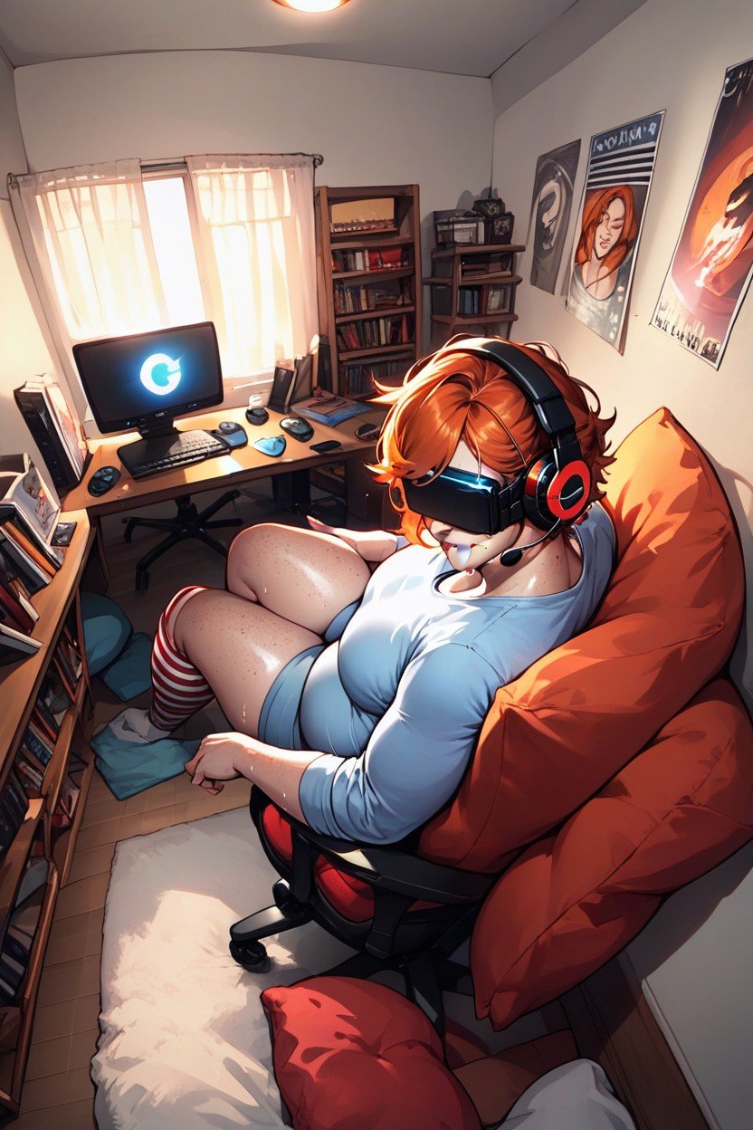 Loose Sleeveless Sweatshirt, Headphones, Gaming Chair With ArmrestsヘンタイAIポルノ