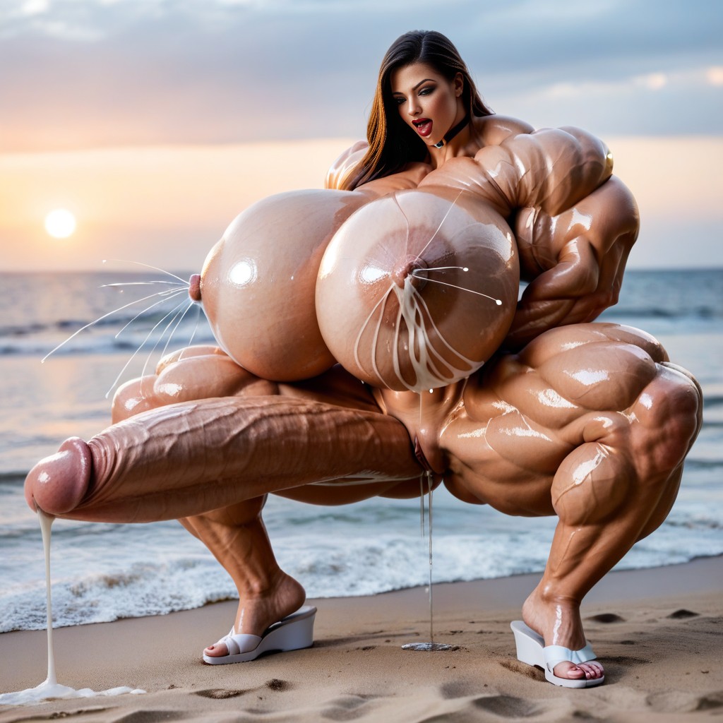 Extra Saggy Full Heavy Fake Tits, Muscular, Pouty Plump Full Lips AI Porn