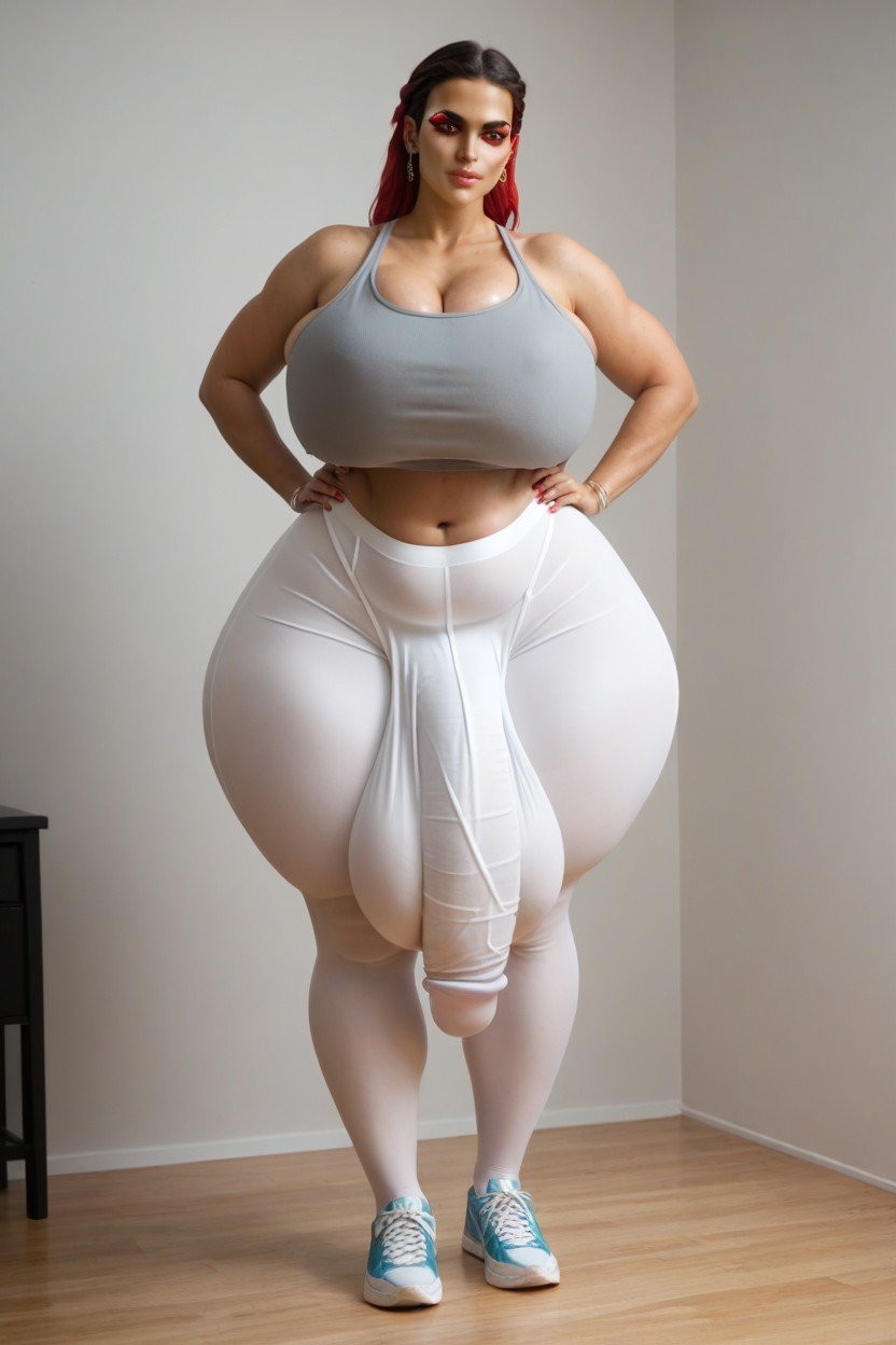 White Tight Yoga Pants, Standing, Bunda Extremamente Grande Travesti IA Pornô