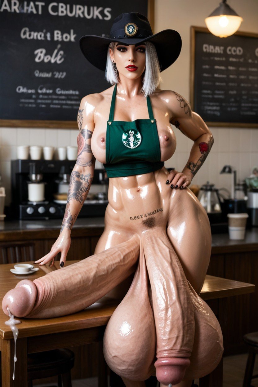 Barista, Gigantic Flaccid Cock On The Table, AbsPorno AI Furry