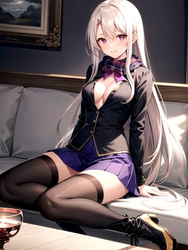 A Long White Skirt And Purple Boots Night, Long Blond Hair, Perfect Anatomy人妖AI色情