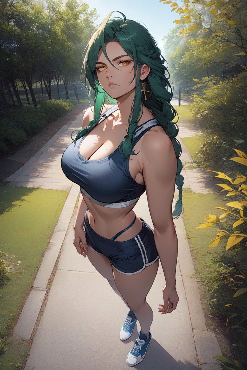 Green Hair, Golden Eyes, Thong Hentai AI Porn