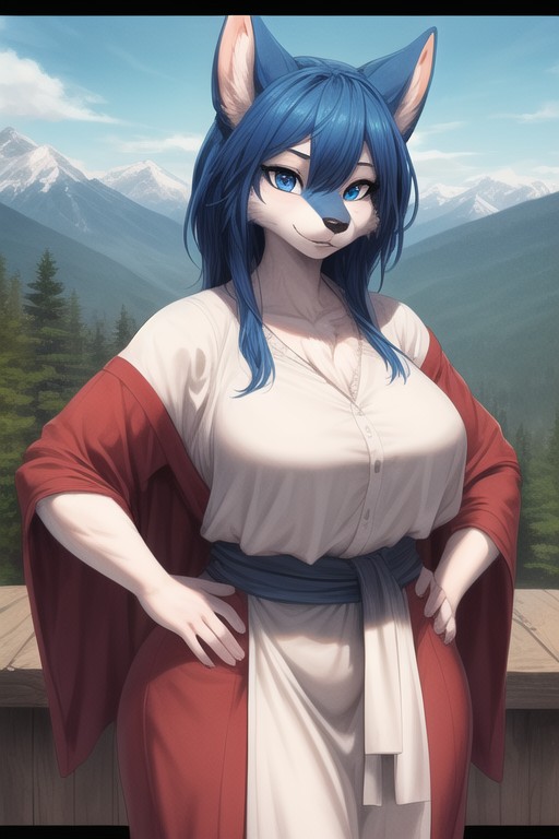 Mountains, Hands On Hips, Toga Furry AI Porn