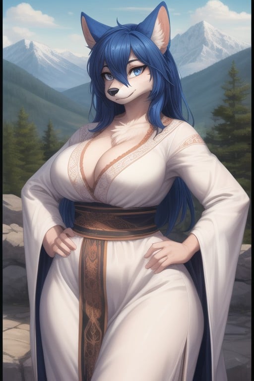 Blue Hair, Hands On Hips, 1 Person Furry AI Porn