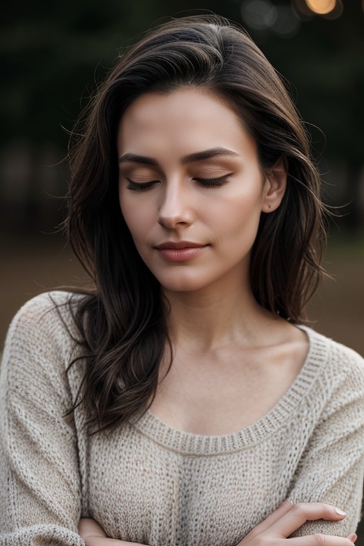 Virgin Sweater, Arms Crossed, Simple Background Asian AI Porn