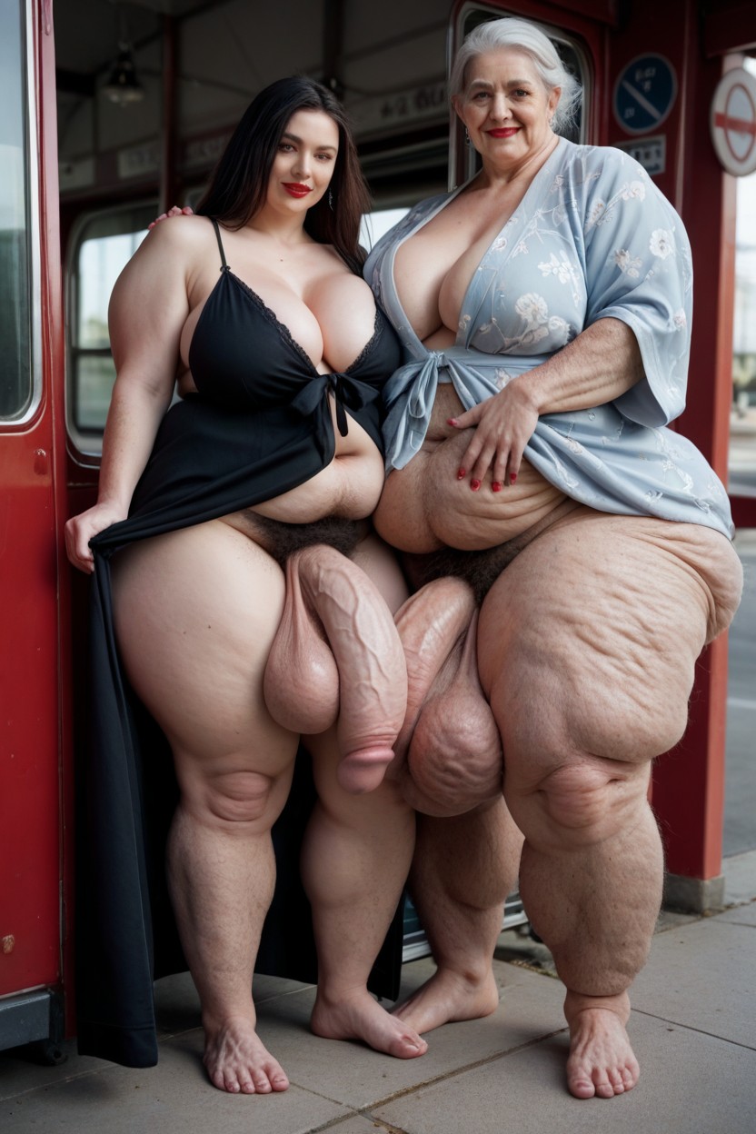 Huge Really Hairy Saggy Balls Obese, Hair Down, Bathrobe Shemale AI Porn