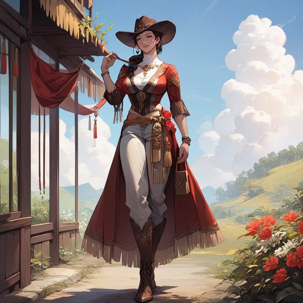 Cowgirl Outfit, Hat, Beautiful CowgirlAI兽人黄片