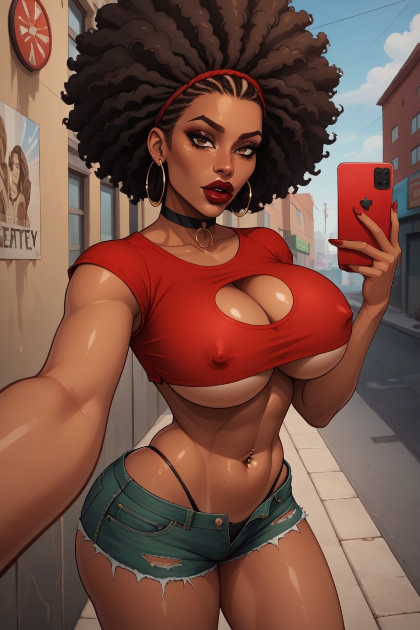 Large Hoop Earrings, Ass Cleavage, Croptop Hentai AI Porn