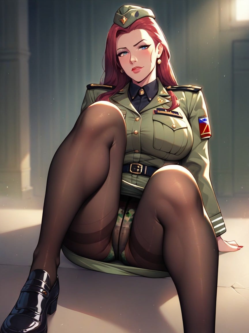 Black Pantyhose, Camo Panties, Military Uniform AI Porn