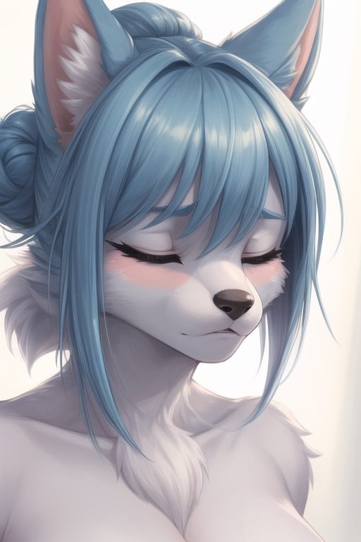 Nu, Cheveux Bleu Clair, TristePorno IA Furry