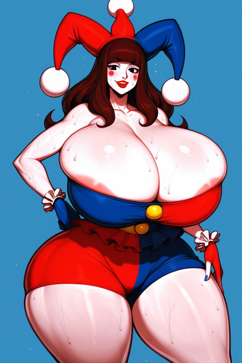 Puffy Lips, Oild Skin, Wearing A Jester Dress AI Porn