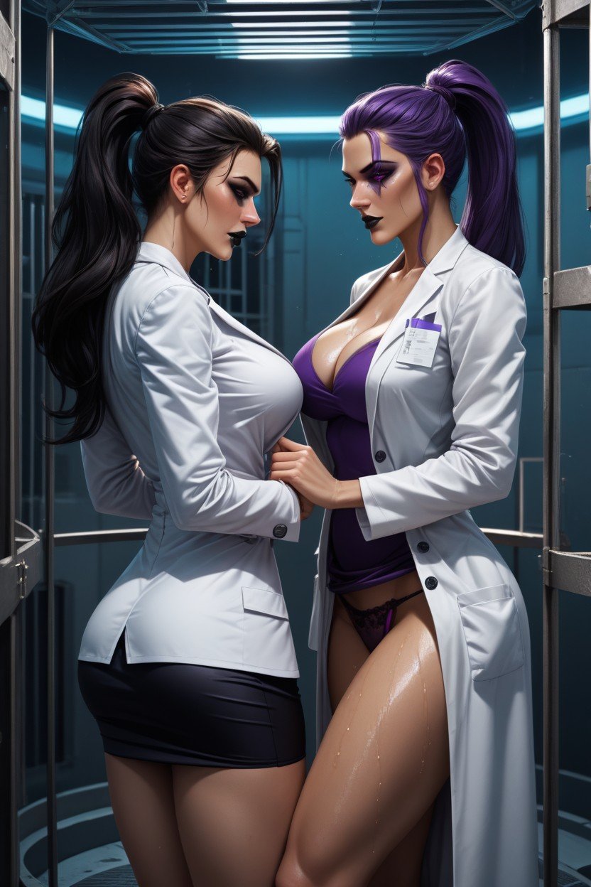 Liftig Skirt And Lab Coat, Pulled Down Panties, Mischievous Face DetailedAI 포르노