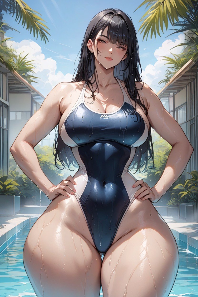 Front View, Cat Like Eyes, Black HairPorno AI Hentai