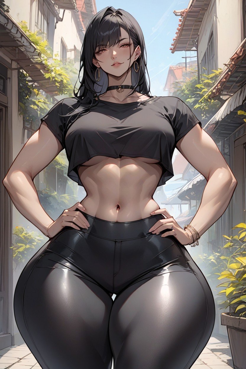 Tall Waist, Leggings, Black HairAI黄漫