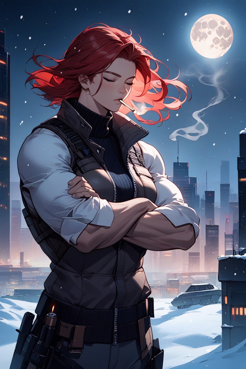Closed Eyes, Furrowed Brow, Full Moon Hentai AI Porn