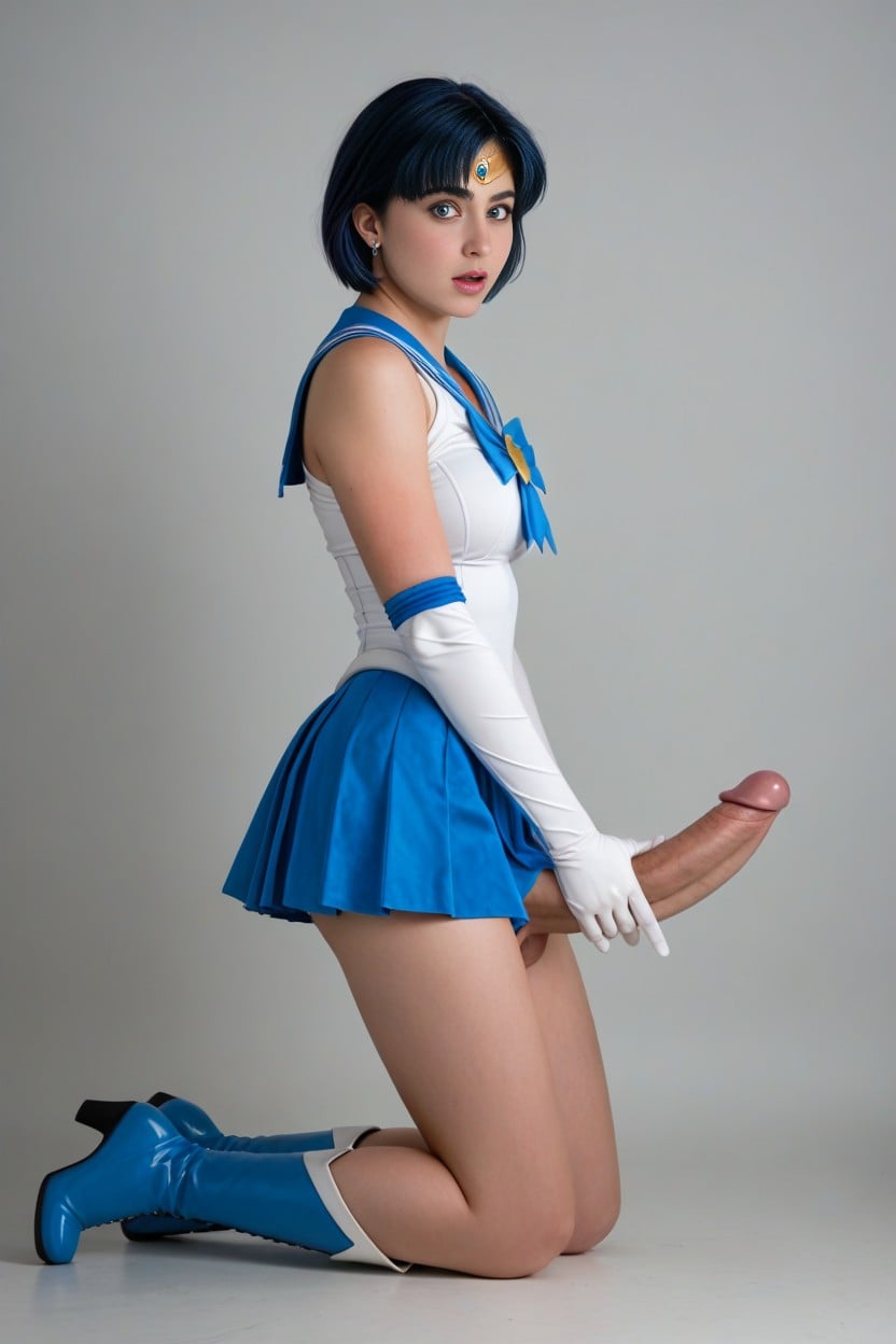 One Person, Light Blue Elbow Pads, Very Short Hair AI Porn