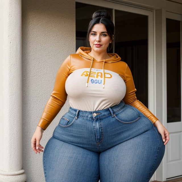 Italian And Greek Descent, Big Wide Blue Eyes, Big And Long Brown-black Hair AI Porn