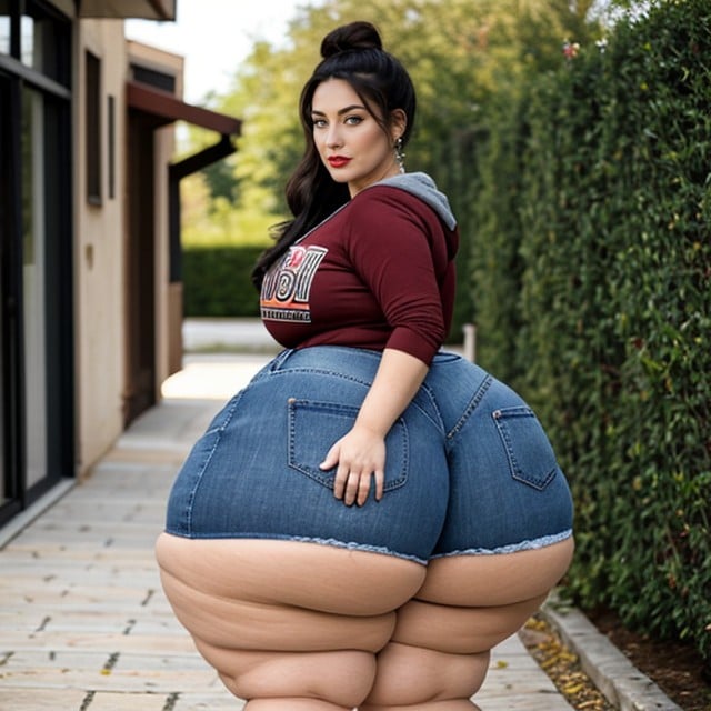 Italian, Big And Long Brown-black Hair, Long Sleeve Hooded T-shirt And Tan Leather Jeans AI Porn