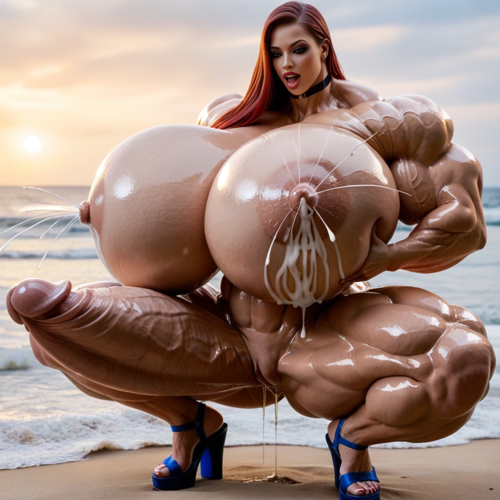 Realistic Beautiful Pretty Eyes And Face, Squatting, Striking Beauty Sexy Sultry Feminine Face AI Porn
