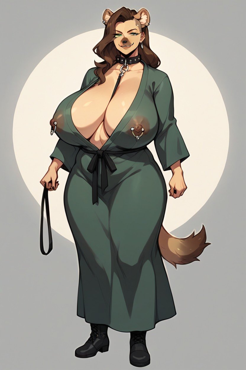 Perky Nipples With Piercings Visible Through Clothing, Hyena Tail, Big ThighsPorno IA Hentai