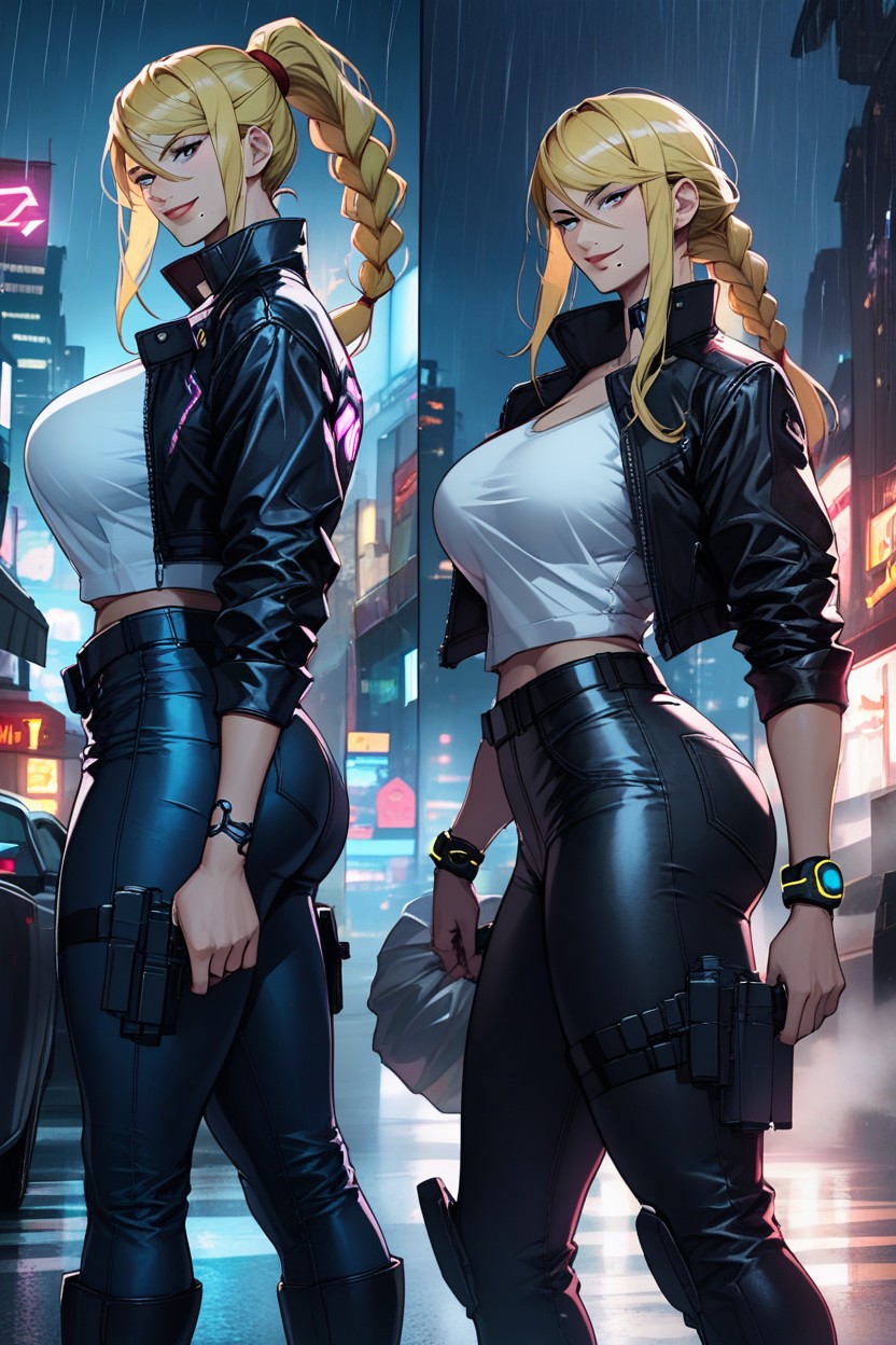 사람들로 북적임, Cyberpunk City, Low Tank Top헨타이 AI 포르노