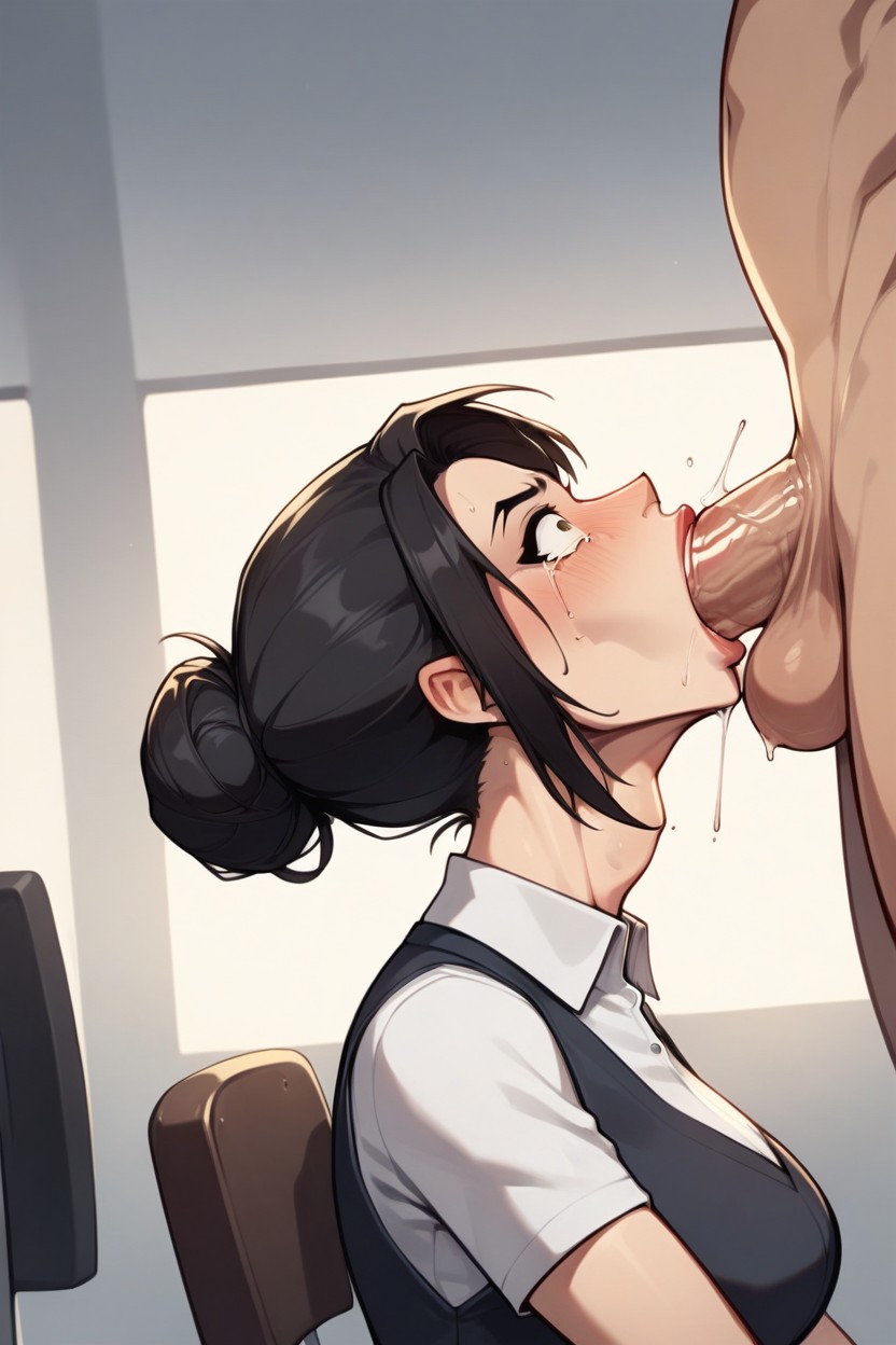 Bulge In Throat, Office Shirt, Black Hair Hentai AI Porn