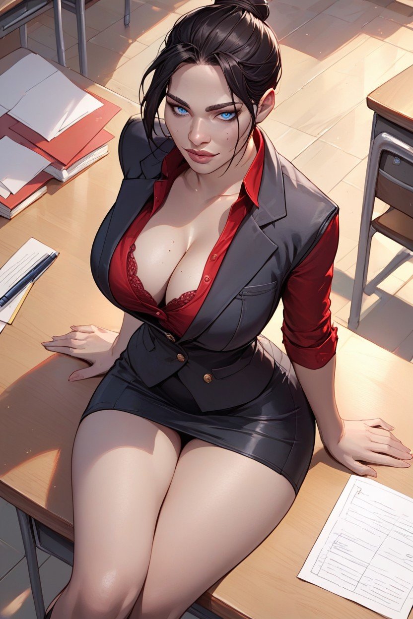 Wraith From Apex Legends, Detailed Face, Red Blouse Pornografia peluda com IA