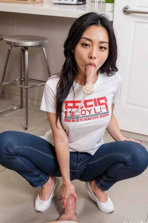 Creampie, Tenue Décontractée, SquatPorno IA Asiatique