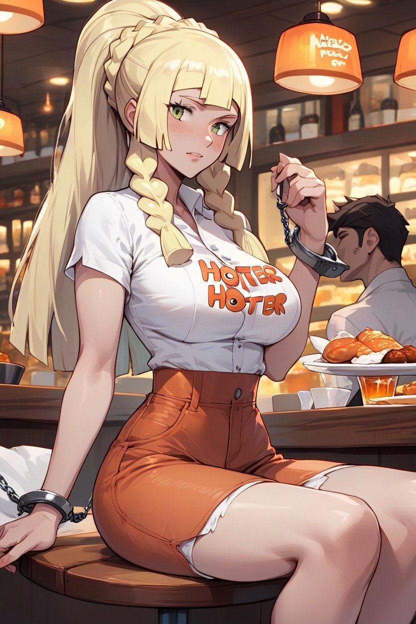 Hooter's Waitress, 청바지 반바지, 블라우스헨타이 AI 포르노