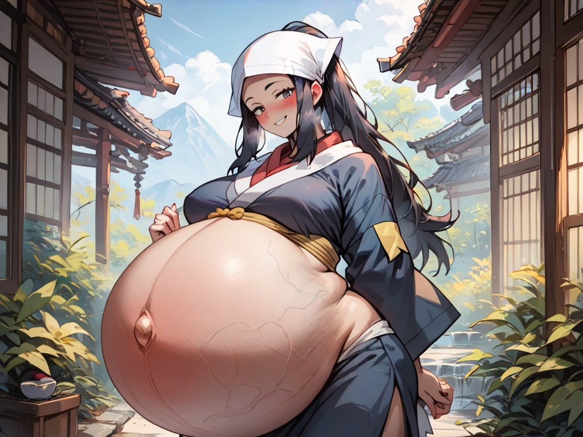 Model, Wide Gigantic Pregnant Belly With Veins, Sexy Pose Hentai AI Porn