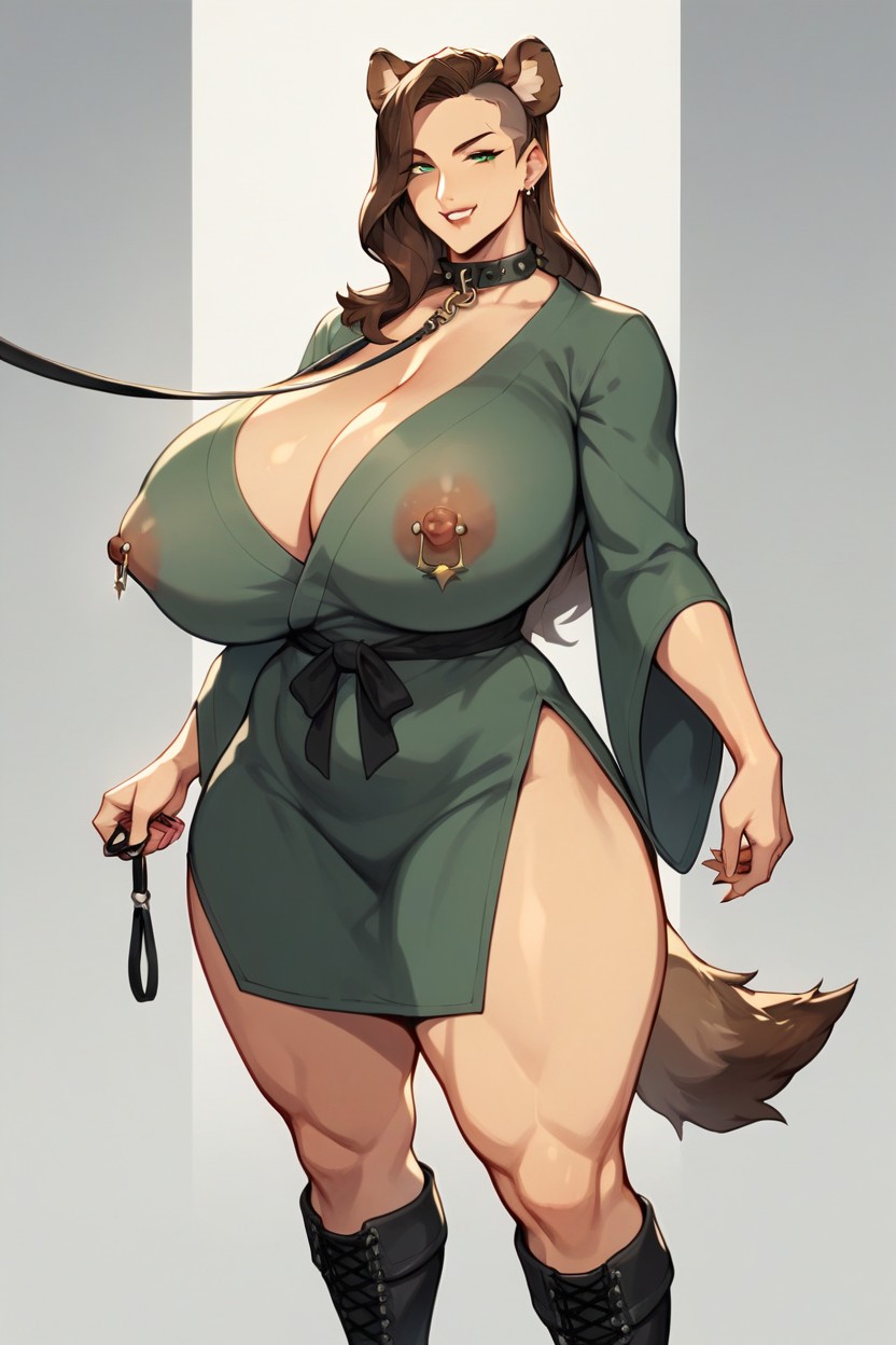 Spiky Collar, Mature Woman, Brown HairAI黄漫