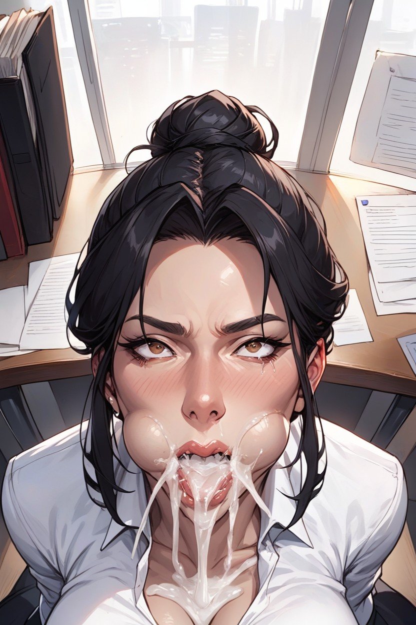 Saliva Everywhere, Extreme Quantity Of Saliva Overflow In Her Mouth, En FormaPorno AI Hentai