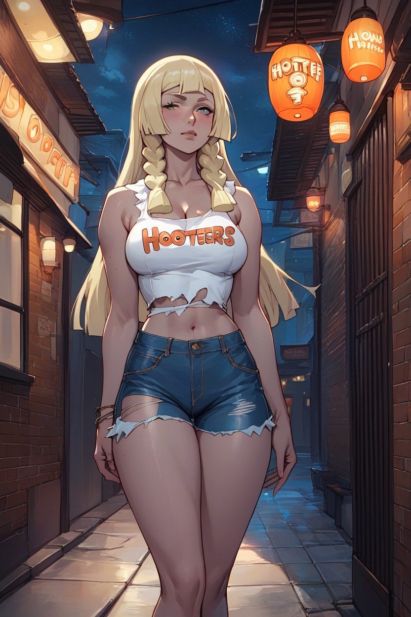 Night, Dark Alley, 女式襯衫AI黃漫