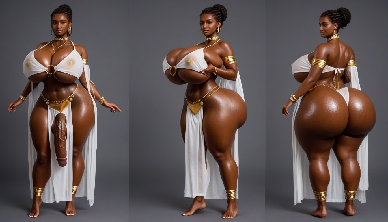 Busty Hourglass Body, Gigantic Round Breasts, Gargantuan Penis Shemale AI Porn